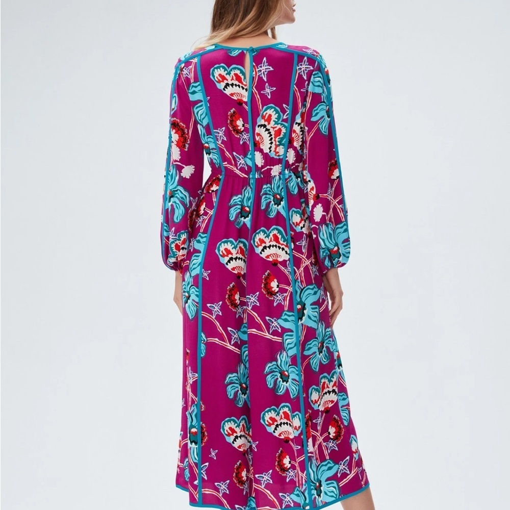 Diane Von Furstenberg Floral Long Sleeve Maxi Dress - Purple and Teal Size S - Picture 2 of 14